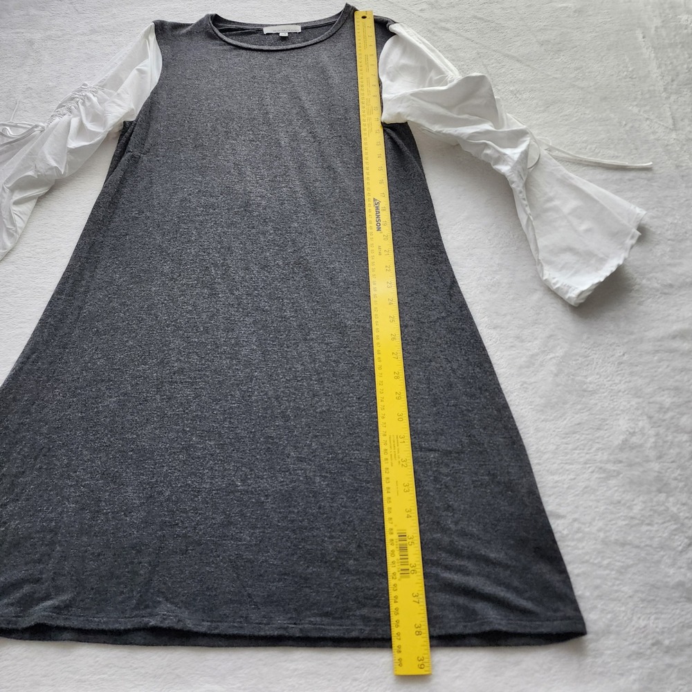 Shift Dress Womens Large Gray White Ruched Bell Sleeve Peasant Prairie Cottage - Picture 10 of 14